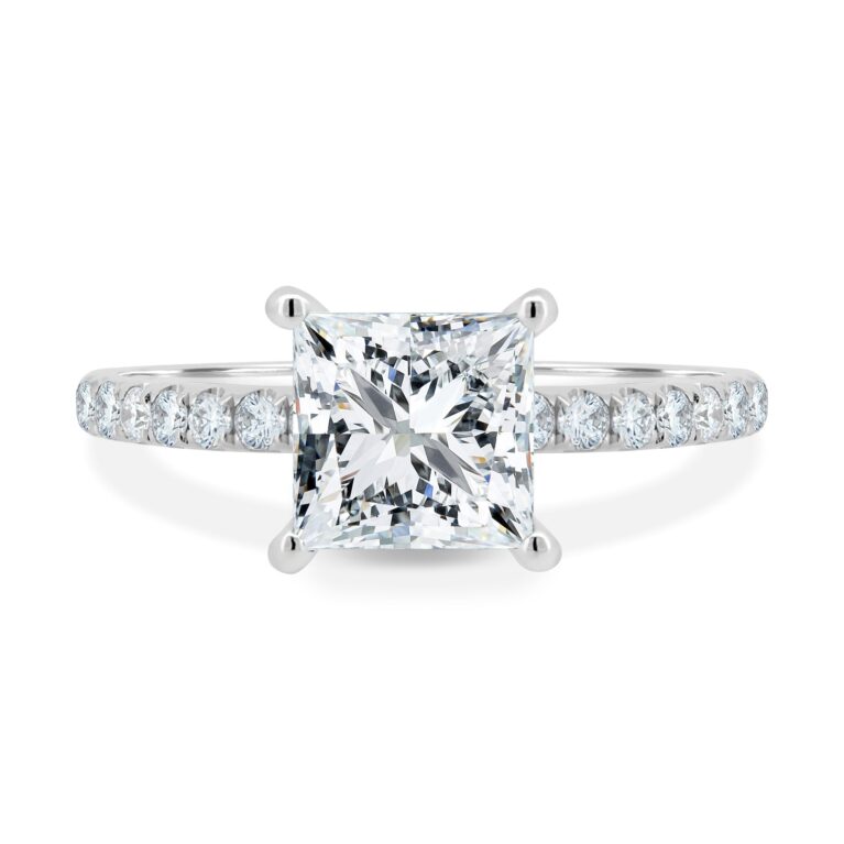 Zendaya - 4 Claw Princess Solitaire with Hidden Halo and pave band