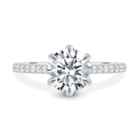 Maisy - 6 Claw Cathedral Round Solitaire with French Pavé