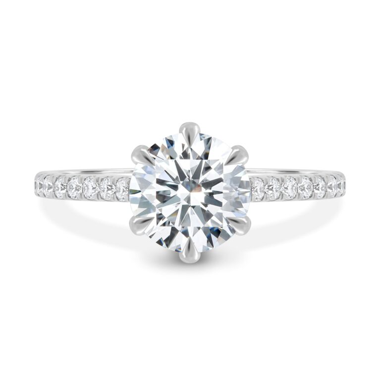 Maisy - 6 Claw Cathedral Round Solitaire with French Pavé