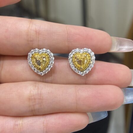 Yellow High Carbon Diamonds with Moissanite Heart Earrings