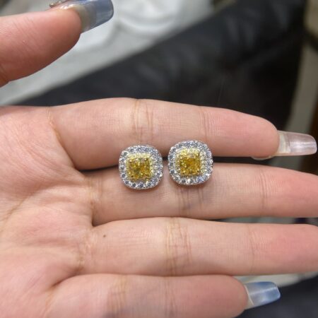 Yellow Square High Carbon Diamonds with Moissanite Diamonds Earrings