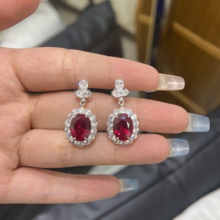 Cultured Oval Ruby with Moissanite Diamonds Earrings