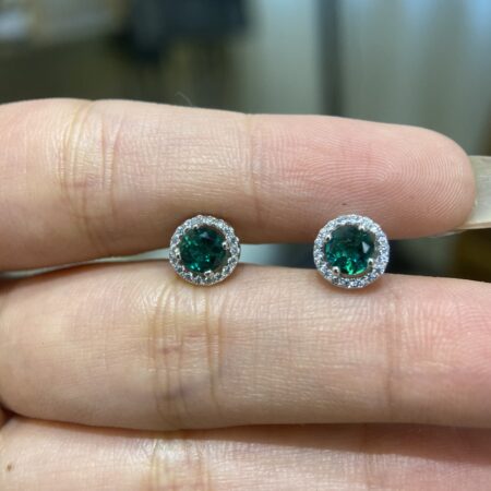 Cultured Round Emerald with Moissanite Diamonds Earrings