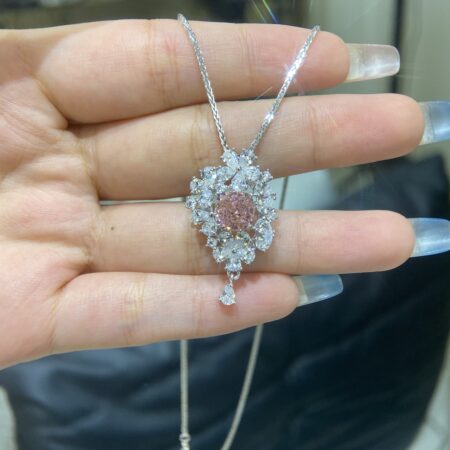 Pink Square Moissanite Diamond with Moissanite Diamonds Necklace