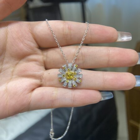 Yellow Square High Carbon Diamonds with Moissanite Diamonds Flower Necklace