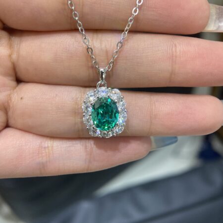 Cultured Oval Paraiba with Moissanite Diamonds Necklace