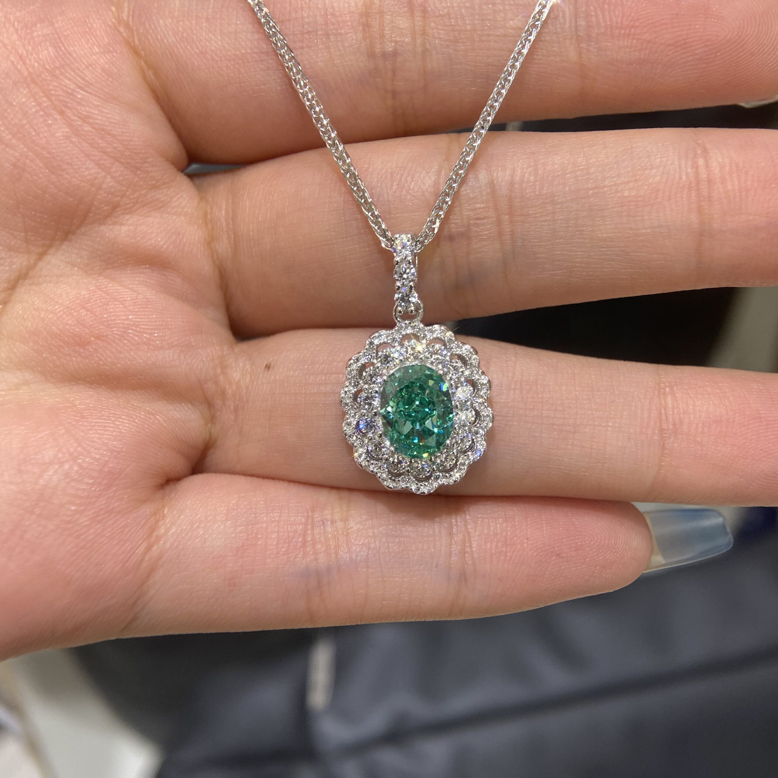 Cultured Oval Paraiba with Moissanite Diamonds Necklace