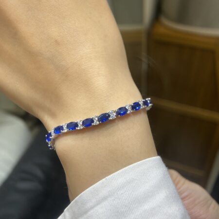 Cultured Oval Sapphires with Moissanite Diamonds Bracelet
