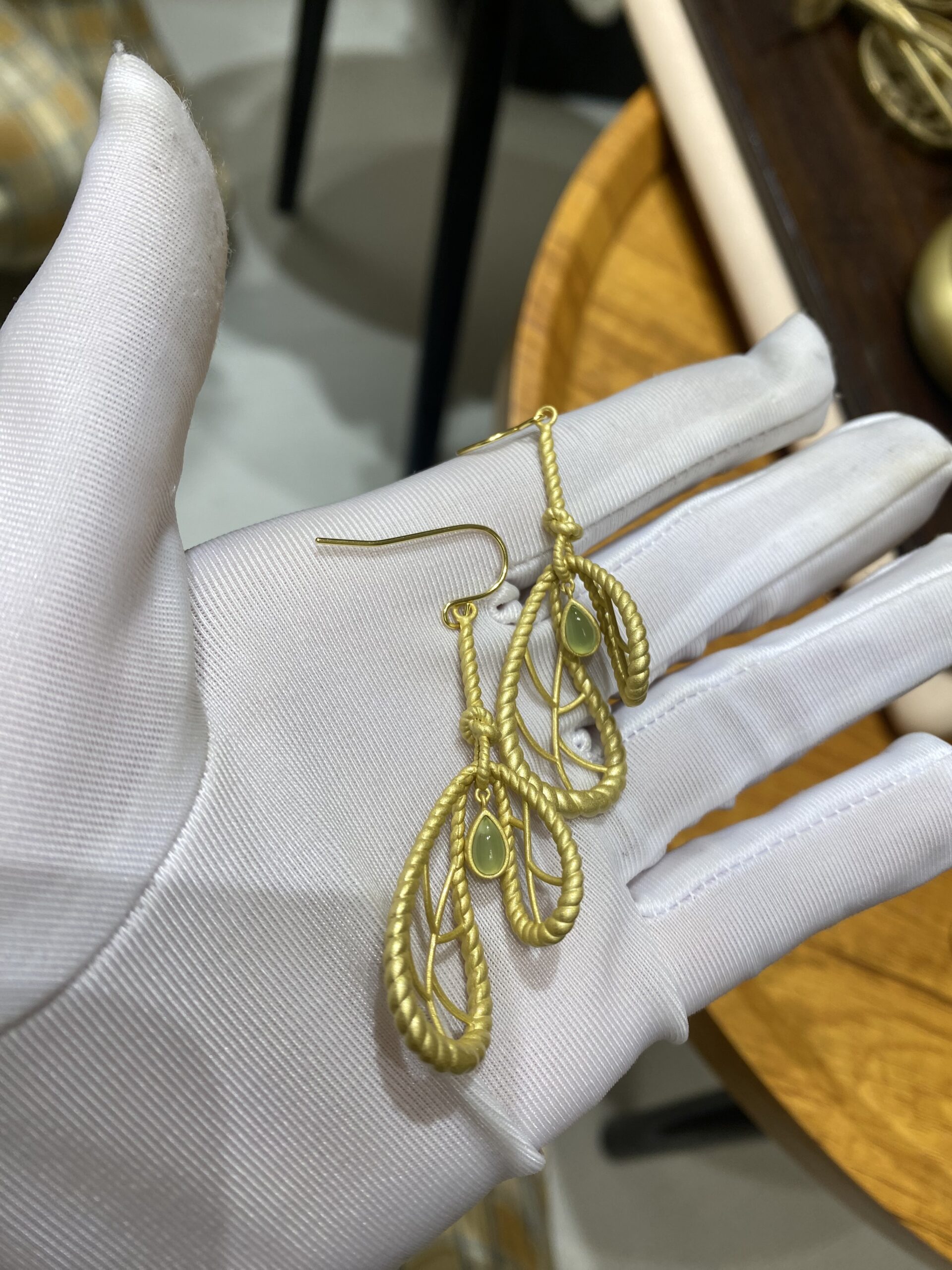 Brass Prehnite Earrings, Designer